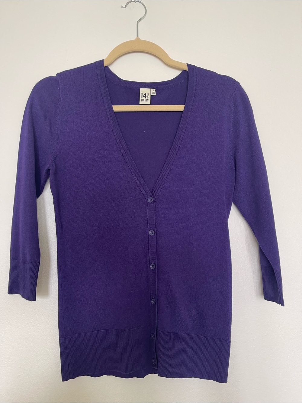 Classic Purple V-Neck Button Cardigan - 14th & Union
